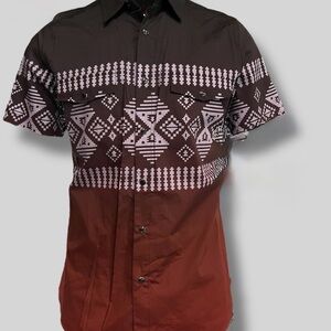 Men's Brown and Red Patterned Shirt